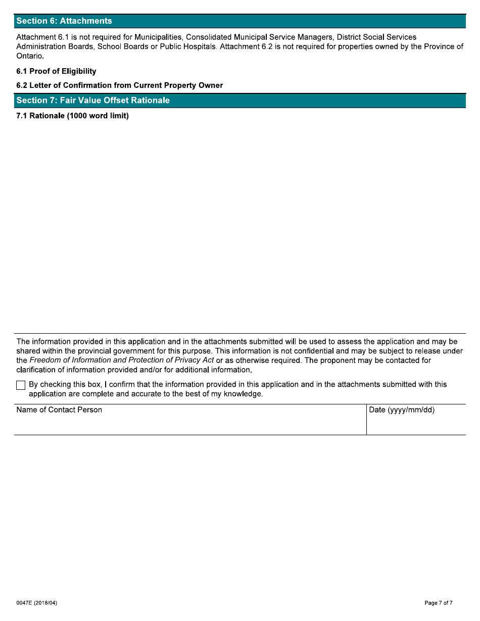 Form 0047E Surplus Property Transition Initiative Application Form - Ontario, Canada, Page 7