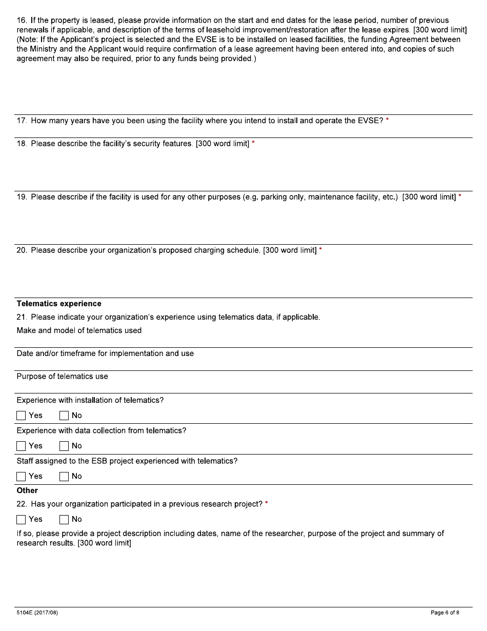 Form 5104E Appendix A Grants Ontario Application - Ontario, Canada, Page 6
