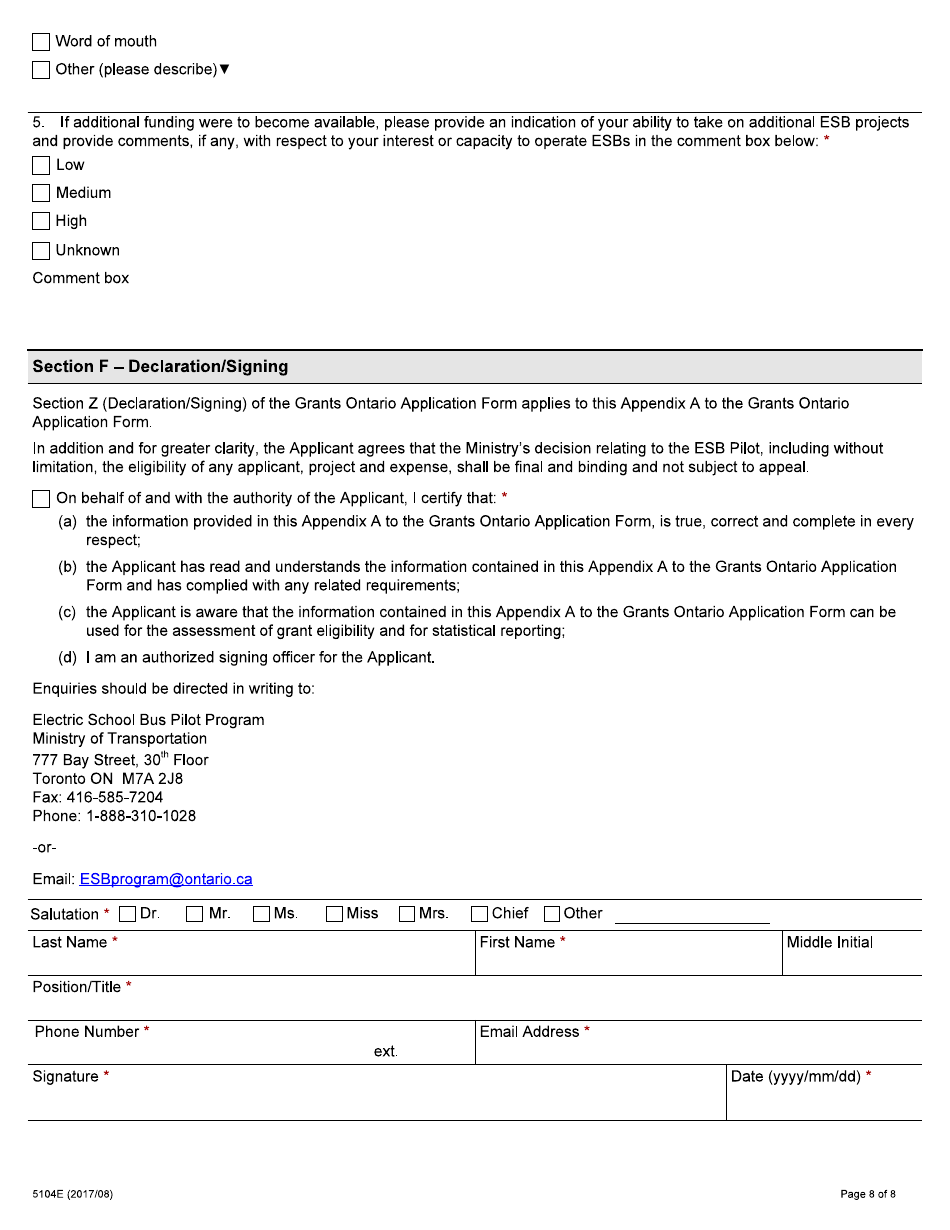 Form 5104E Appendix A Grants Ontario Application - Ontario, Canada, Page 8