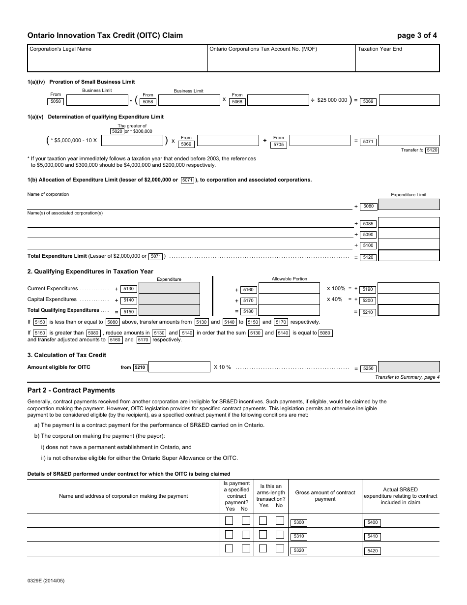 Form 0329E Ontario Innovation Tax Credit (Oitc) Claim - Ontario, Canada, Page 4