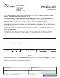 Form 0146E &quot;Waiver of Time Limit for Issuing Reassessments&quot; - Ontario, Canada