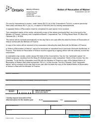 Form 0316E &quot;Notice of Revocation of Waiver&quot; - Ontario, Canada