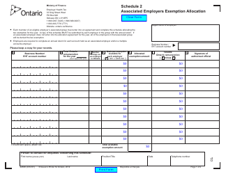 Form 2260E Schedule 2 Associated Employers Exemption Allocation - Ontario, Canada