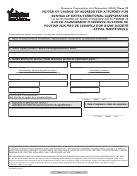 Document preview: Form 31 (YG6144) Notice of Change of Address for Attorney for Service of Extra-territorial Corporation - Yukon, Canada (English/French)