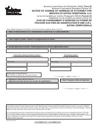 Form 42 (YG6152) &quot;Notice of Change of Addresses of Attorney for Service of Extra-territorial Llc&quot; - Yukon, Canada (English/French)