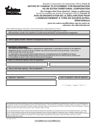 Form 32 (YG6145) &quot;Notice of Change to Statement for Registration as an Extra-territorial Corporation (For Changes Other Than Directors' Names or Addresses)&quot; - Yukon, Canada (English/French)