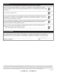 Form YG5058 Dental Hygienist or Therapist Licence Renewal Application - Yukon, Canada, Page 4