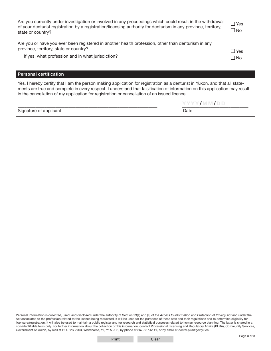 Form YG5059 Denturist Licence Renewal Application - Yukon, Canada, Page 4