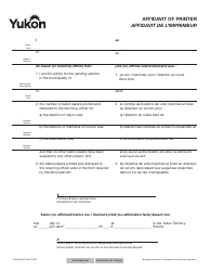 Document preview: Form YG3630 Affidavit of Printer - Yukon, Canada (English/French)