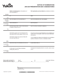 Document preview: Form YG3623 Notice of Nominations - Yukon, Canada (English/French)