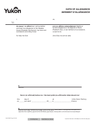 Document preview: Form YG5197 Oath of Allegiance - Yukon, Canada (English/French)