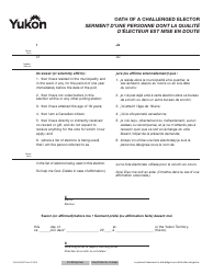 Document preview: Form YG3629 Oath of a Challenged Elector - Yukon, Canada (English/French)