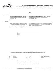 Document preview: Form YG3627 Oath of a Member of the Board of Revision - Yukon, Canada (English/French)