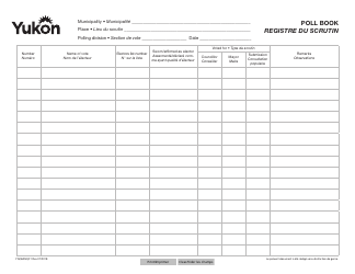 Document preview: Form YG3635 Poll Book - Yukon, Canada (English/French)