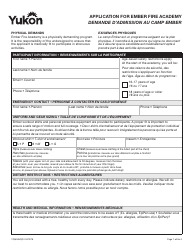 Document preview: Form YG6553 Application for Ember Fire Academy - Yukon, Canada (English/French)