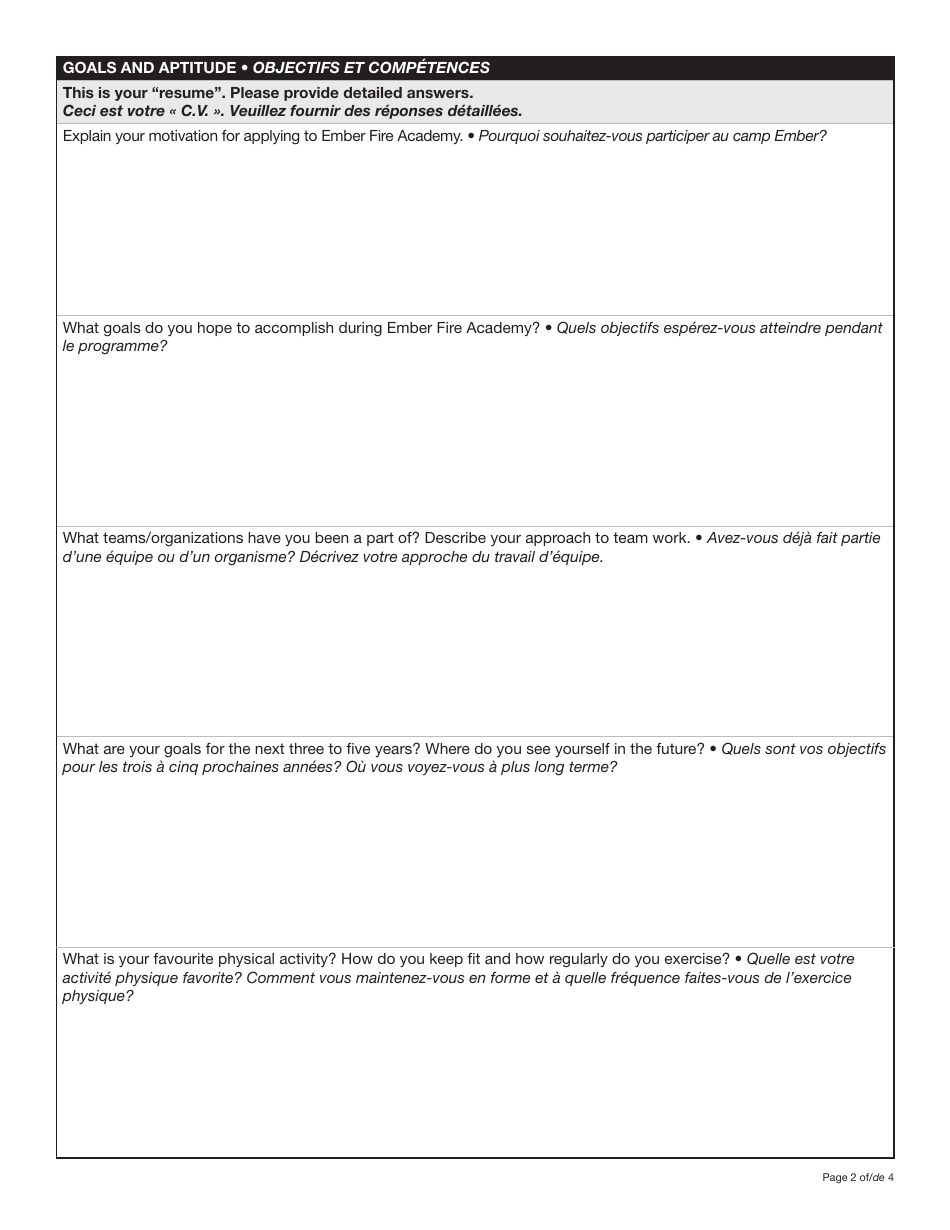 Form YG6553 Application for Ember Fire Academy - Yukon, Canada (English / French), Page 2