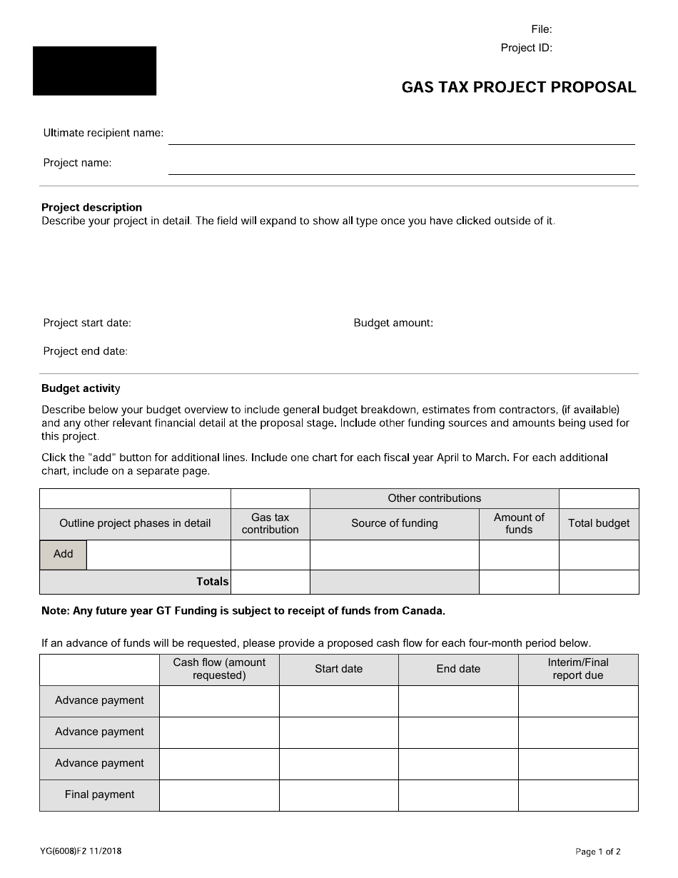 Form YG6008 Gas Tax Project Proposal - Yukon, Canada, Page 1
