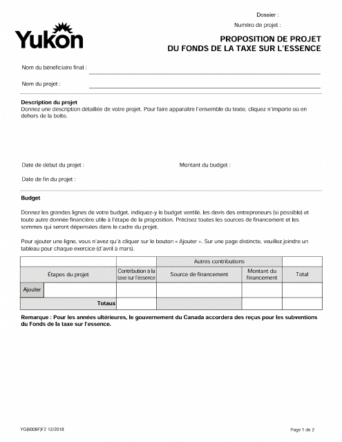 Forme YG6008 Proposition De Projet Du Fonds De La Taxe Sur L'essence - Yukon, Canada (French)