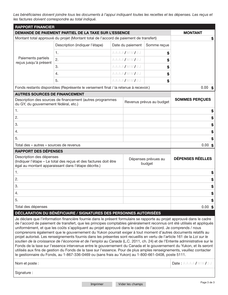 Forme YG6600 Fonds De La Taxe Sur Lessence Rapport Final - Yukon, Canada (French), Page 3