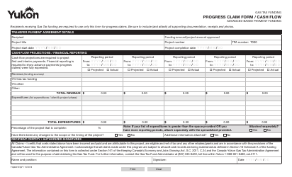 Document preview: Form YG6601 Gas Tax Fund Progress Claim Form / Cash Flow - Yukon, Canada