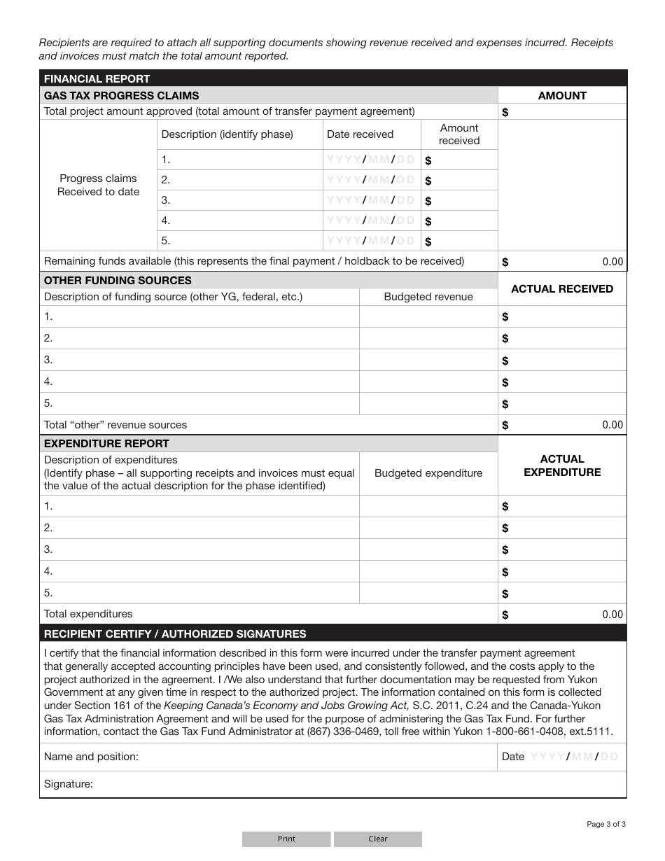 Form YG6600 Gas Tax Fund Final Reporting - Yukon, Canada, Page 3