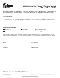 Document preview: Forme YG6481 Recommandation Relative a La Delivrance D'une Licence D'agent - Yukon, Canada (French)