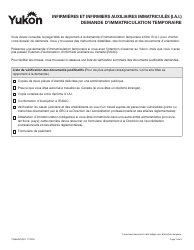 Document preview: Forme YG6645 Infirmieres Et Infirmiers Auxiliaires Immatricules (I.a.i.) Demande D'immatriculation Temporaire - Yukon, Canada (French)