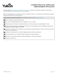 Document preview: Form YG6649 Licensed Practical Nurse (Lpn) Reinstatement Application - Yukon, Canada