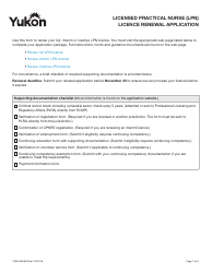 Form YG5146 Licensed Practical Nurse (Lpn) Licence Renewal Application - Yukon, Canada