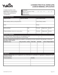 Form YG5146 Licensed Practical Nurse (Lpn) Licence Renewal Application - Yukon, Canada, Page 2