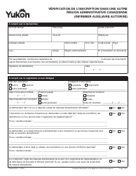 Document preview: Forme YG6656 Verification De L'inscription Dans Une Autre Region Administrative Canadienne (Infirmier Auxiliaire Autorise) - Yukon, Canada (French)