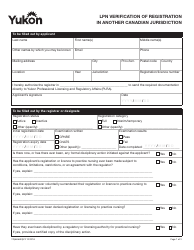 Document preview: Form YG6656 Lpn Verification of Registration in Another Canadian Jurisdiction - Yukon, Canada