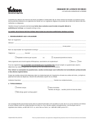 Forme YG5091 Demande De Licence De Bingo - Yukon, Canada (French)