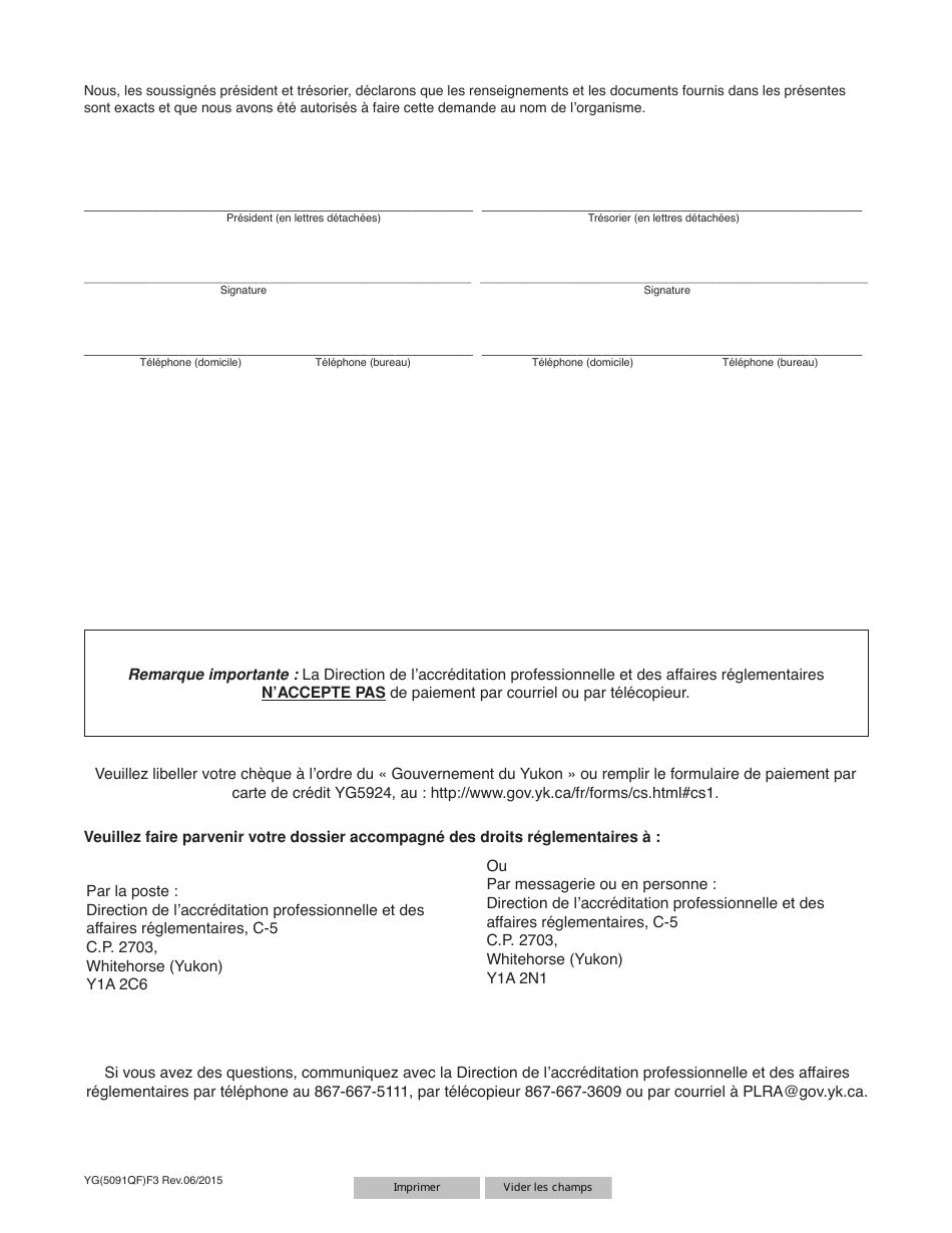 Forme YG5091 Demande De Licence De Bingo - Yukon, Canada (French), Page 3