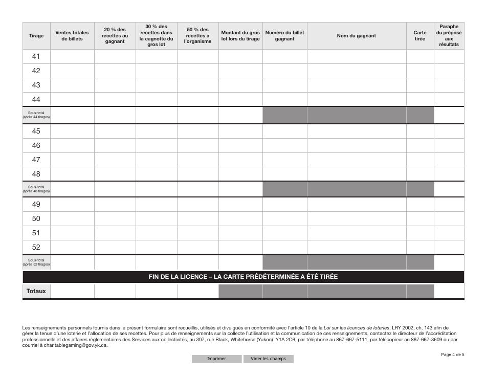 Forme YG6613 Loterie De Type trouvez Las Tableau De Suivi - Modele - Yukon, Canada (French), Page 4