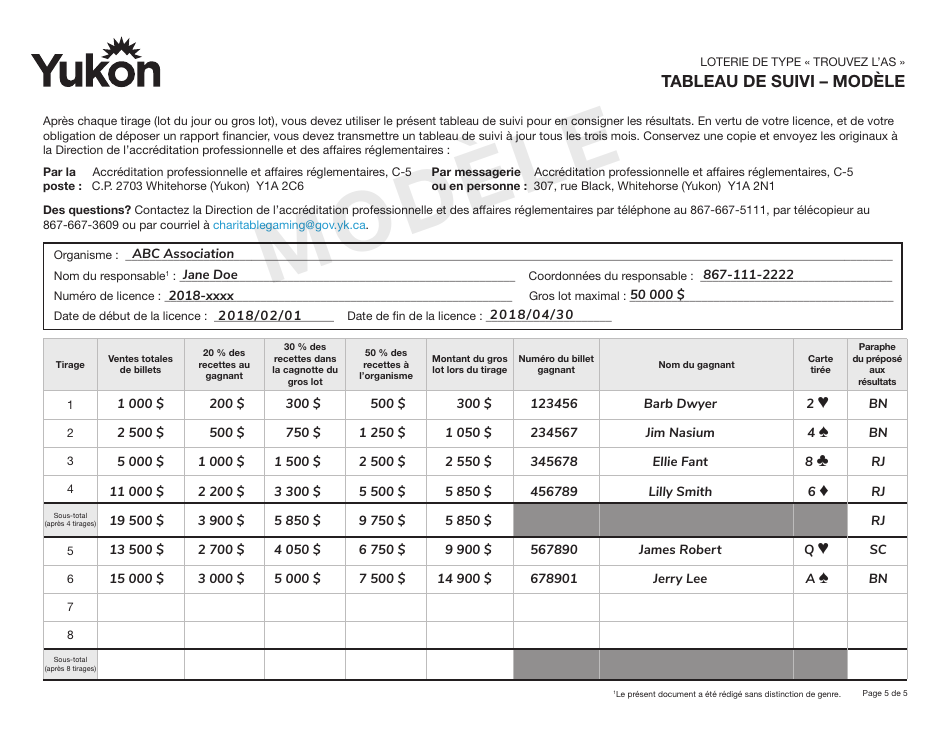 Forme YG6613 Loterie De Type trouvez Las Tableau De Suivi - Modele - Yukon, Canada (French), Page 5