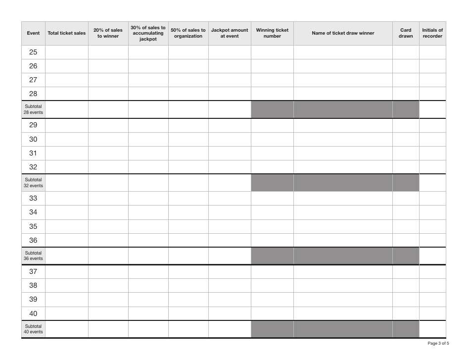Form YG6613 Chase the Ace-Style Lottery Tracking Sheet - Template - Yukon, Canada, Page 3