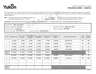 Form YG6613 Chase the Ace-Style Lottery Tracking Sheet - Template - Yukon, Canada, Page 5