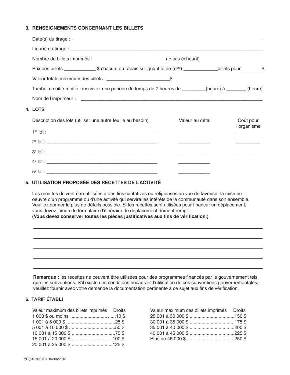Forme YG5101 Application for Raffle Licence - Yukon, Canada (French), Page 2