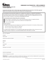 Document preview: Forme YG5103 Demande D'autorisation - Deplacements - Yukon, Canada (French)