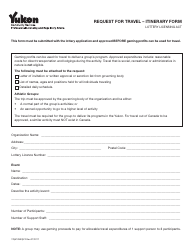 Document preview: Form YG5103 Request for Travel - Itinerary Form - Yukon, Canada