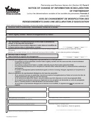 Form 6 (YG6194) Notice of Change of Information in Declaration of Partnership - Yukon, Canada (English/French)
