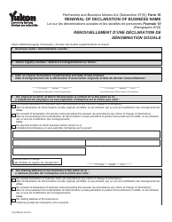Form 10 (YG6198) Renewal of Declaration of Business Name - Yukon, Canada (English/French)