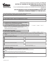 Form 14 (YG6201) Notice of Change of Information in Application for Registration as Llp - Yukon, Canada (English/French)