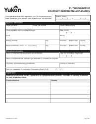 Form YG6689 Physiotherapist Courtesy Certificate Application - Yukon, Canada, Page 3