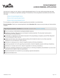 Document preview: Form YG6668 Physiotherapist Licence Renewal Application - Yukon, Canada