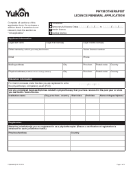 Form YG6668 Physiotherapist Licence Renewal Application - Yukon, Canada, Page 2