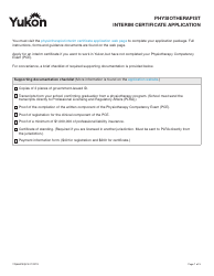 Form YG6687 Physiotherapist Interim Certificate Application - Yukon, Canada