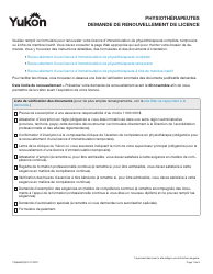 Document preview: Forme YG6668 Physiotherapist Licence Renewal Application - Yukon, Canada (French)