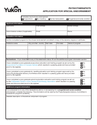 Document preview: Form YG6658 Physiotherapists Application for Special Endorsement - Yukon, Canada